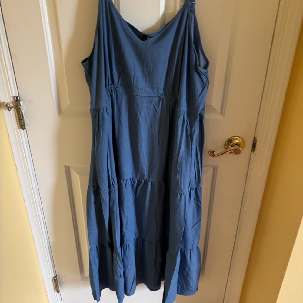 BloomChic Blue Ruffled Spaghetti Strap Sundress